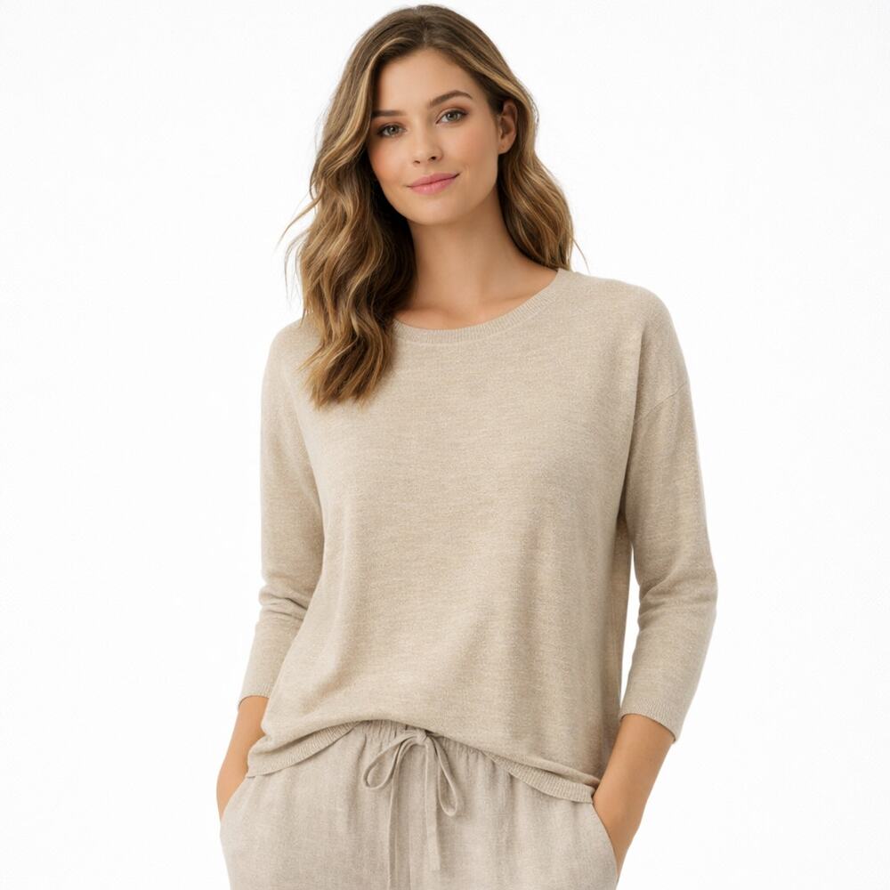 NEW Eileen Fisher Merino Wool Sweater Womens Small Beige High Low Soft Longline